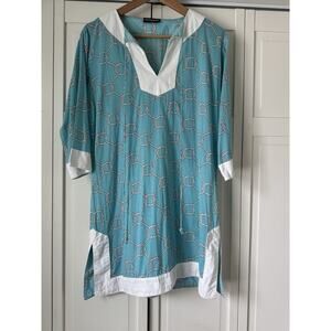 Shiraleah Blue & White Nautical Knot Pool Beach Tunic Cover Up Turquoise Sz M